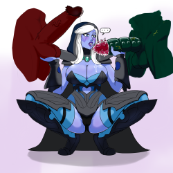 the-lonesome-toad:  redthedrawfag:  Commissioned picture If Drow thinks she’s hideous, those monsters must look really appealing  Commission prices Patreon  Thanks for another comm!   Dota girls and monster dicks is my jam