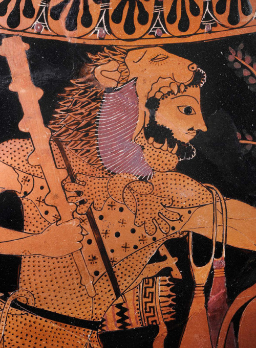 ancientanimalart: Two-handled jar (amphora) with Herakles driving a bull to sacrifice GreekArchaic P