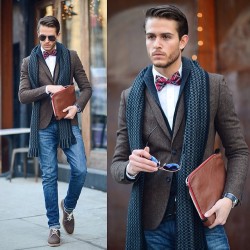 adamgalla:  Coming on the blog today- “Carmine” feat. Bowtie- @expressrunway, manvelope- @benminkoff, blazer- @hm, shoes- @giorgiobrutini // see the rest and shop it on iamgalla.com (photos: @fredrdgz)  (at Williamsburg)