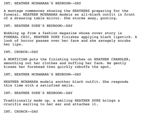 pxndlife: Pieces of the Heathers Shooting Script that everyone needs to see part 2