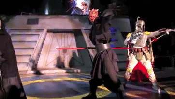 sithisis:  Even bounty hunters and the Sith find time to dance. 