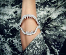 awesomeshityoucanbuy:  Shark Jaw BraceletHighlight your fierce man-eating sense of fashion by accessorizing yourself with the shark jaw bracelet. This unique luxury bracelet sports an eye-catching shark jaw design and is complemented by stunning diamonds