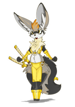 wouhlven:wouhlvenartworkshop:This is Maa Pehl, my otocyon (or commonly called Bat Eared Fox) In her Blademaster clothing! That cutie is ready to kick some butt in the most kawaii way! &gt;w0 It was so fun to design her clothing! She is even more cuter