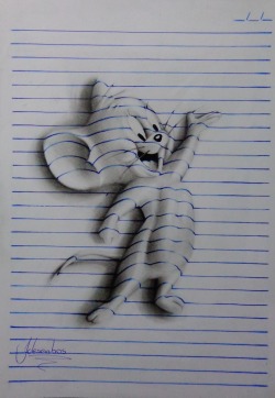 asylum-art:3D drawings by J Desenhos  Facebook Artist João A. Carvalho aka J Desenhos draws amazing 3D notepad art that seems to leap off the page. On his popular Facebook page, Nas linhas do caderno, Carvalho shares progress shots of his drawings, encour