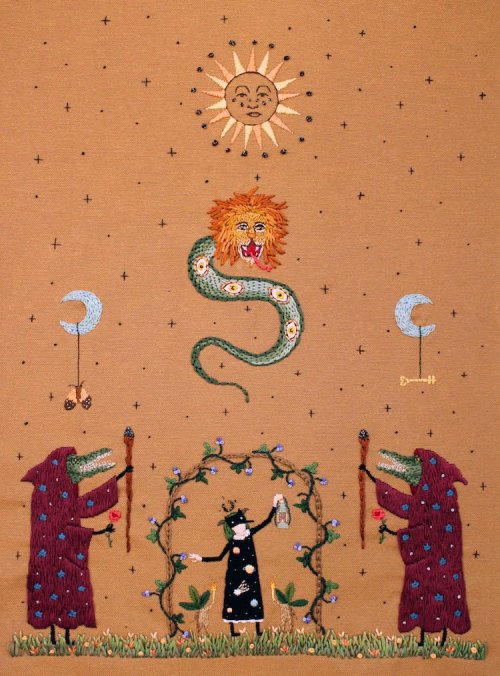 womansart:Turkish textile artist Irem Yazici creates embroideries that show often magical, fairy tal