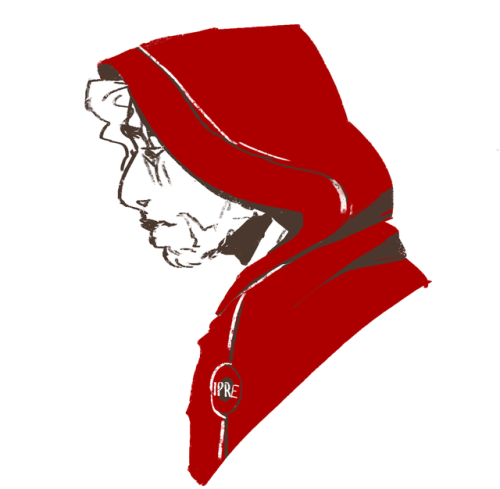 pumpkinpastas:redrobe…  [image description: a drawing of Magnus, in profile from the che