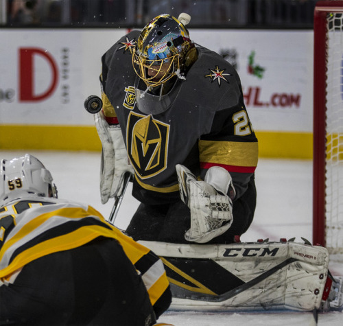 pedalingontheroadoflife: Another solid win as the Vegas Golden Knights defeat the defending champions Pittsburgh Penguins during their game at the T-Mobile Arena. Franchise goalie Vegas Golden Knights Marc-Andre Fleury (29) is back after injury and