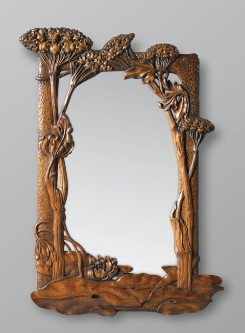 heronskeleton-blog:A walnut mirror carved by Jacques Gruber between 1900 and 1905.