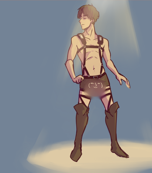omako:  So I got a request for Eren shirtless with the straps still and then during