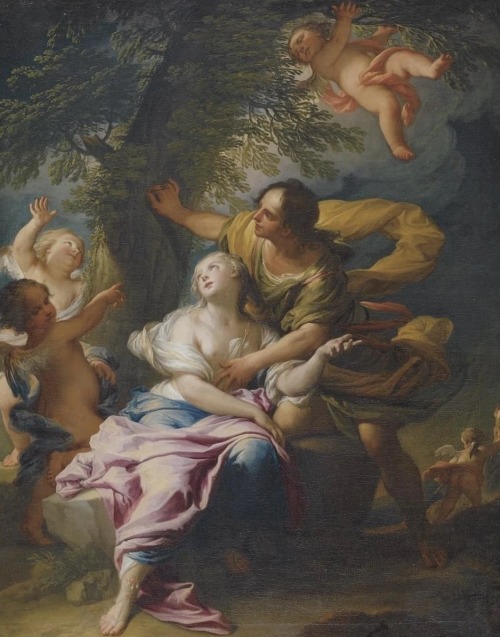 hildegardavon:Andrea Casali, 1705-1784Angelica and Medoro, n/d, oil on canvas, 93.3x73.7 cmPrivate C