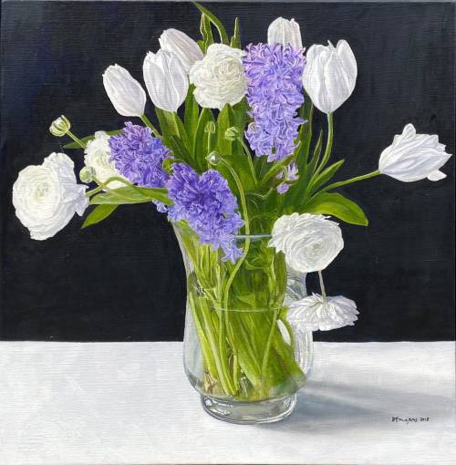 ©Dale Pring Macsweeney (British, b. 1949) - Tulips, Hyacinths, and Ranunculus oil on linen, 2018