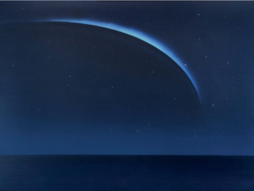 pinkstarlightcomputer: Keith Grant “Aurora for Joanna II Red Planet with crescent Aurora” 2010 oil o