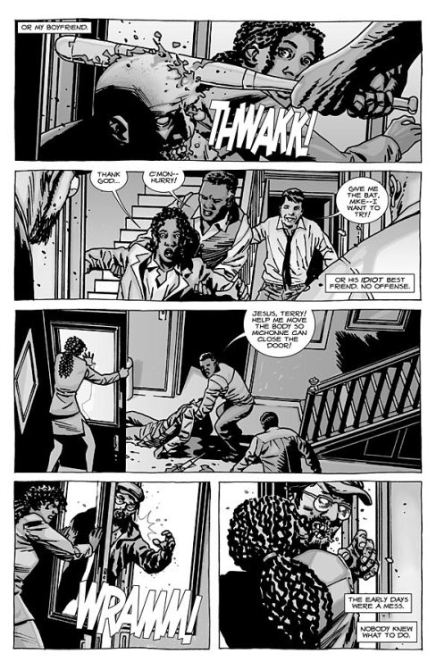 ormessociety:  From Image’s survival horror comic The Walking Dead, meet Michonne! The Walking Dead Wiki has a bit to say about her.  Michonne tends to work alone and quietly, but still fights for the survivors’ defense as strongly as the other active