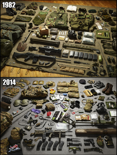 mille-anno-imperii:  runningrepublican:  gjallarhornallewerk:  cerebralzero:  theinturnetexplorer:  The Evolution of the Foot Soldier  *British  The little known pre-Hastings layout.  I find it amazing how much more the modern soldier carries.  I find