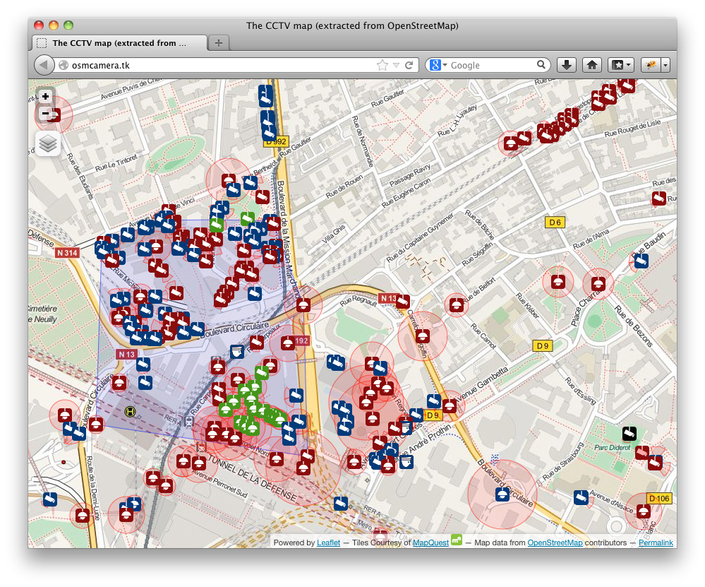 Using OpenStreetMap data to show surveillance cameras on a map. How about a privacy-sensitive navigation system?