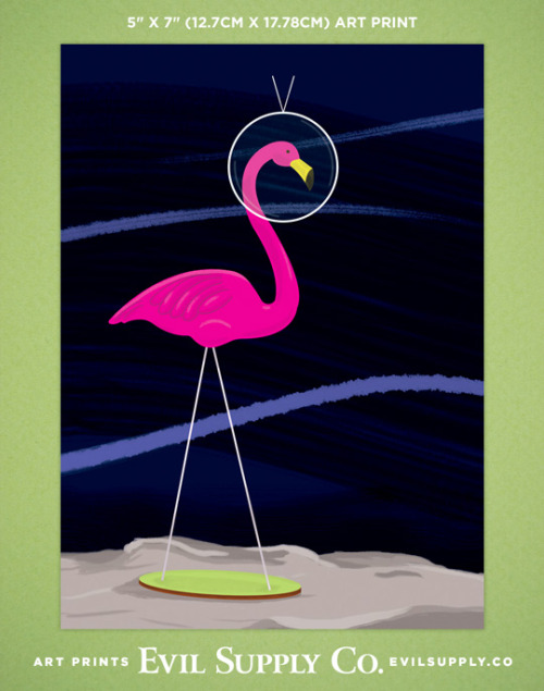 Space Flamingo art print ($4.00)The glory of kitsch arrives in space, bold and beautiful. A bit of a