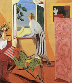 dappledwithshadow:  Interior with Two WomenHans Purrmann1933  Private collection	Painting - tempera on canvas Height: 130 cm (51.18 in.), Width: 116.5 cm (45.87 in.)  