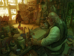 caspersadventures:  sixpenceee:  The Candy Shop by Nikolai Lockertsen (His Website). Examine this entire picture.  WHAT THE FUCK THATS SCARY 