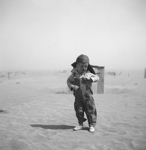 A young boy on a farm in Cimarron County, Oklahoma, 1936. This area was at the center of the Dust Bo