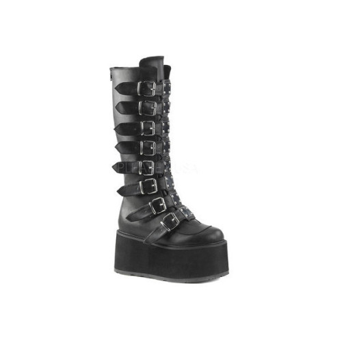 Women's Demonia Damned 318 Knee-High Platform Buckle Boot Liked On Polyvore (see More Back Zip Boots)