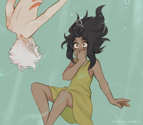 ikimaru:  finished that merstuck backstory comic I mentioned! hh some of the drawings are pretty old but I had fun redoing the coloring 8′) (this is supposed to be when they first met, also mermaids are kind of lil shits so they like to prank humans