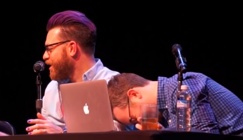 vapidskittle: griffin laughing so hard he has to lean on his older brother: a series