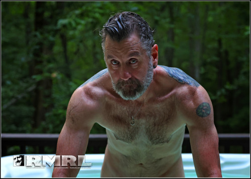 Handsome Tony, in a hot tub surrounded by forest. ❤️