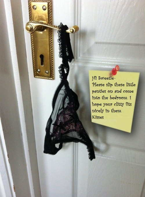 pantylover925:  I love when my wife leaves a nice surprise for me hanging on the doorknob when I get home… I get so excited…I can barely slip them on…Mmmm