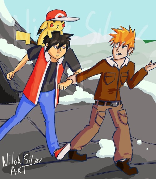 niloksilverart:  I had this laying around in a sketchbook and decided to colour it.  Here’s Blue dragging Red’s ass off that mountain. 