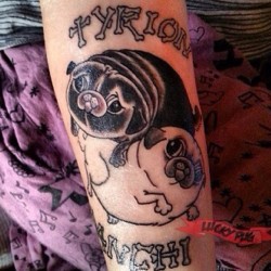 luckypugtattoos:  Arm pug tattoo by Alvaro