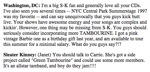 whole-lies-and-half-smiles:  whole-lies-and-half-smiles:Some gems from one of my favourite interviews from 2000. From Washington Post  fortheloveofcorintucker