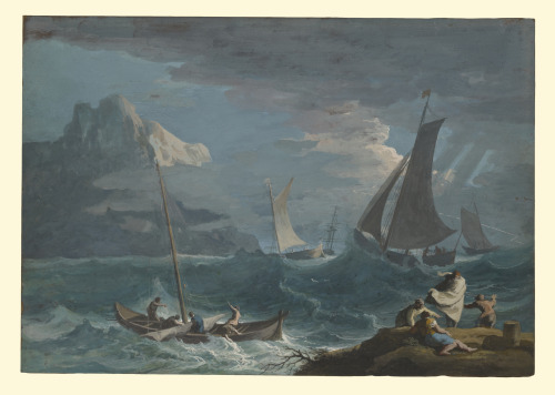 Fishing Boats in a Storm, Marco Ricci (Italian, 1676-1730), ca. 1715Gouache on tanned skin