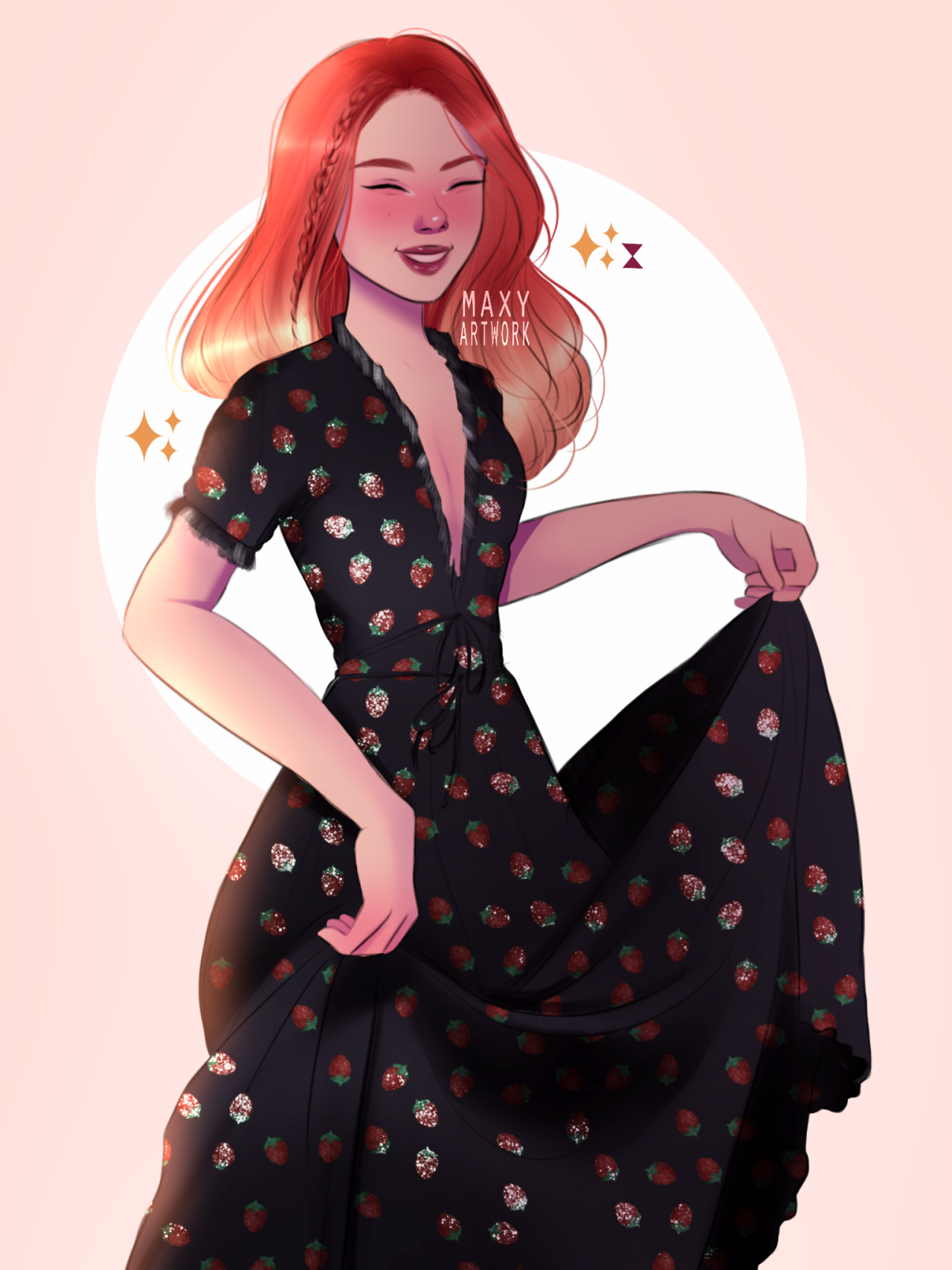 black strawberry dress drawing
