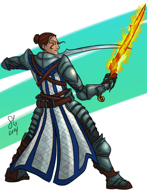 Needed some practice drawing action poses so here’s Warden-Commander Isidora Cousland about to