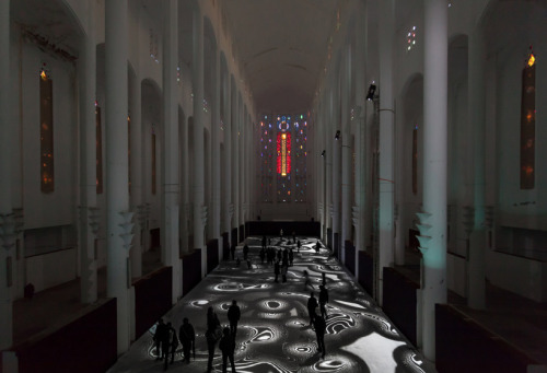 archiemcphee:  For a public installation entitled Magic Carpets 2014, French artist Miguel Chevalier transformed the floor of the Sacré Coeur cathedral in Casablanca, Morocco into an interactive psychedelic light show choreographed to music by Michel