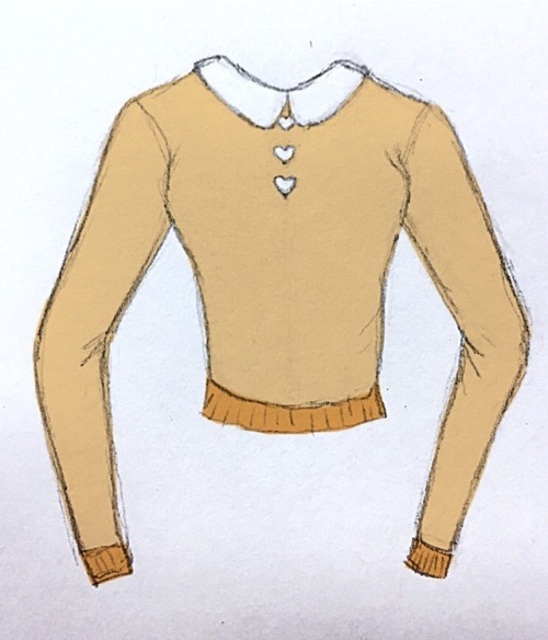 Fashion sketch of Pastel Spring sweater ideas. Style: casual stretch knit, cropped below waist, rela