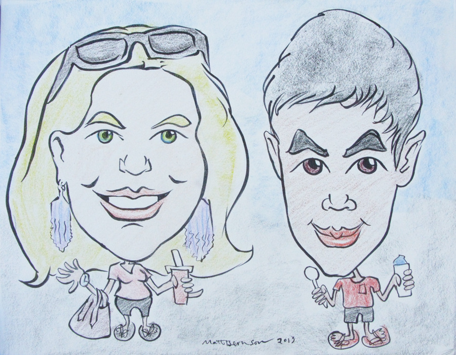 Caricatures by Matt Bernson.   Drawn at Dairy Delight, Malden, MA on 25 Aug 2013.