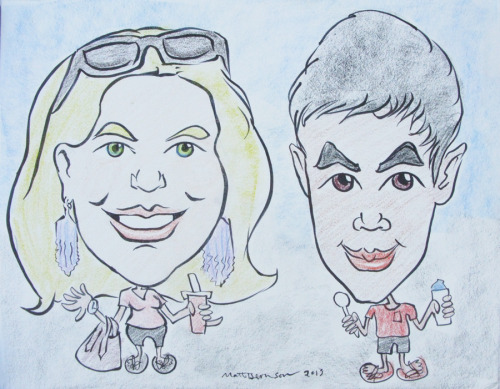 Caricatures by Matt Bernson.   Drawn at Dairy Delight, Malden, MA on 25 Aug 2013.   Ink & Artstix on paper 11"x14" This weekend will be my last there for the summer!  Sunday Sept 1, 3-8pm, and Monday Sept 2, 3-7pm!     Buy an ice cream,