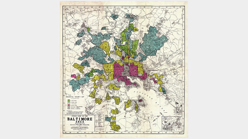 The history of redlining in Baltimore, told through maps in Rat Film (2018, Theo Anthony, dir.)