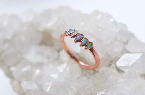 Opal teardrops &amp; copper ring  Available at www.moonchildmetals.etsy.com