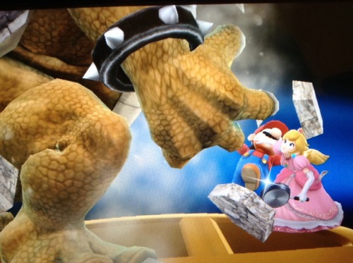 thealbooty:  PEACH PUSHING MARIO’S ASS OUT OF THE WAY GETTING READY TO FIGHT GIGA BOWSER WITH ONLY A PAN IS MY FAVORITE THING 