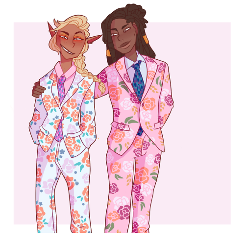 zonerloners:terezis:walk walk fashion baby[ID: a cartoony illustration of Taako and Kravitz wearing 