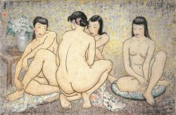 Nudiarist:  Fine Art Painting Pan Yu-Liang (Chinese, 1895 - 1977) Four Beauties After