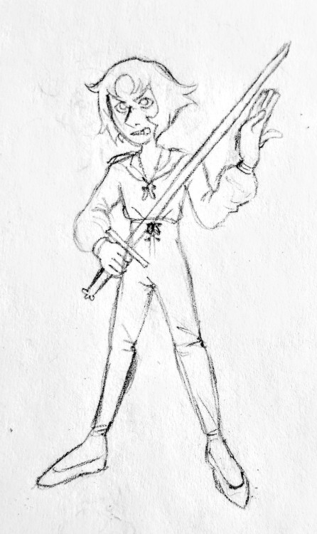 pirate au pearl[id: two images next to each other, the first one a traditional sketch of pearl from 
