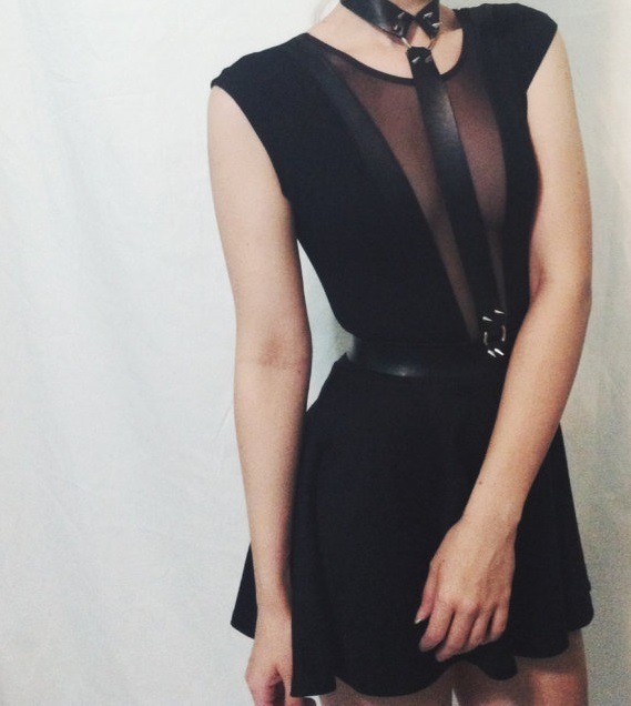 bombisbomb:  Black Spiked Harness $40