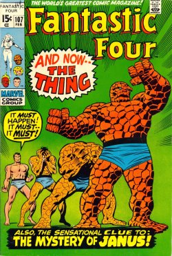themarvelwayoflife:  Original and reprint. Fantastic Four #107 (1971) by John Buscema and Joe Sinnott and Marvel Selects: Fantastic Four #1 (2000) by Alan Davis.