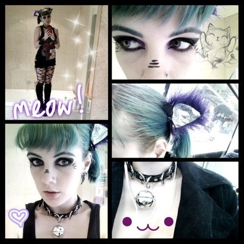 cerebralsinner:  Kitten on campus!! #pale #goth #gothgoth #cat #purple #ootd #outfitoftheday #makeup #sparkle #yeh