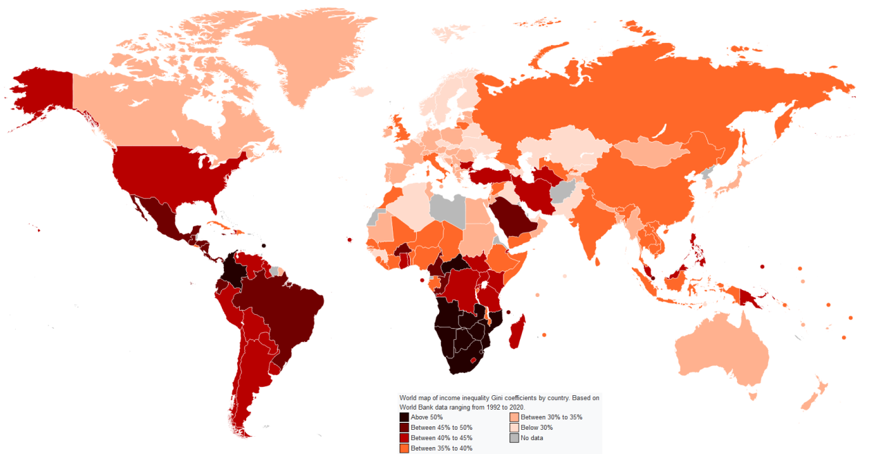 World Map Of The GINI Coefficients By Country Maps On The Web world-map-of-the-gini-coefficients-by-country-maps-on-the-web