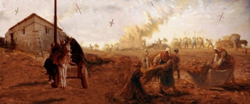 sniper-at-the-gates-of-heaven: palestinian artist mohammed al hawajri reimagines classic paintings a