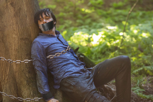 vlord76:Nick Robinson chained to a tree… tapegagged